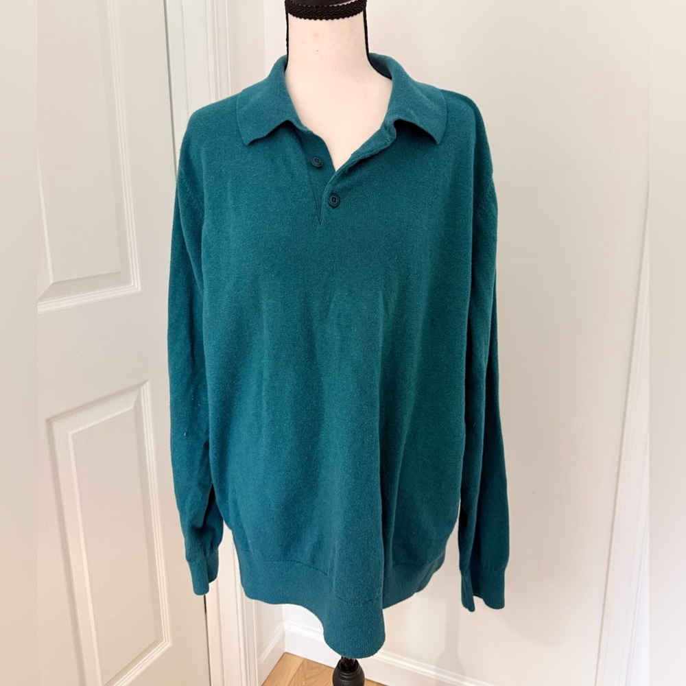 Men’s L.L. Bean Teal Green Long-Sleeve Polo Sweater